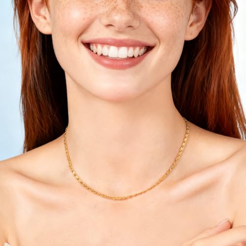 Womens Stainless Steel 18K Gold Plated Chain Necklace Jewelry Silver link Chain for Women Waterproof Never Tarnish 2/3/4mm 16 18 20 Inches - size: 18 inch, style: Mirror Chain