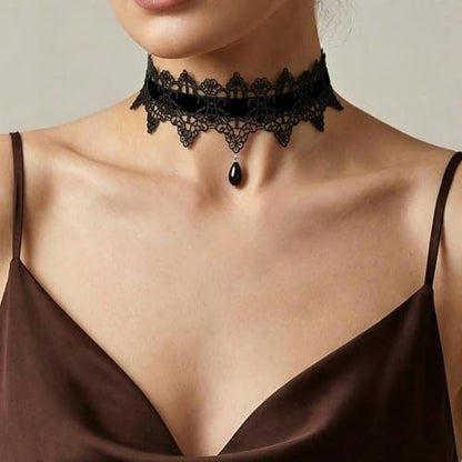 Black Necklaces for Women,Adjustable Layered Collar,Goth Jewelry - color: Lace