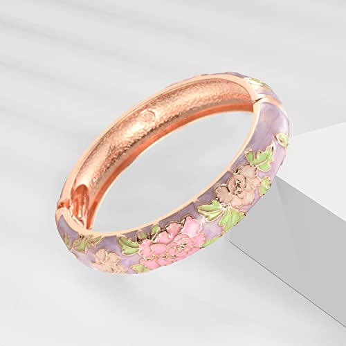 UJOY Handcraft Cloisonne Jewelry Bracelet Colorful Enamel Butterfly Flower Bird Hollowed Spring Hinged Cuff Bangles Women Gifts Pack in Box 88A11 - color: A09-2 Pcs/set-Butterfly-Purple