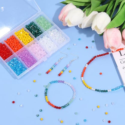 1200Pcs 4mm 10 Colors Faceted Crystal Glass Bicone Beads Loose Bead for DIY Bracelet Necklace Earring Keychain Jewelry Making,Rainbow - color: Rainbow