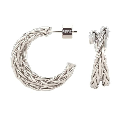 RENAIZ Bold Statement Hoop & Stud Earrings for Women – 14K Gold & Rhodium Plated Maximalist Jewelry, Chunky Geometric Boho Earrings, Hypoallergenic Non-Tarnish Trendy Gift - color: White Gold, style: Twisted Rope Chunky