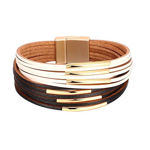 Fesciory Leather Wrap Bracelets for Women, Boho Western Layered Jewelry | Layered leather cuff bracelets, Easy on and off, Boho western style, Daily wear, Gift for women - color: Black 9