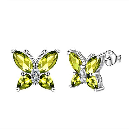 Butterfly Birthstone Stud Earrings - Women 925 Sterling Silver Butterflies Birthstone Stud Earrings Birthday Gift for Women - color: H.August