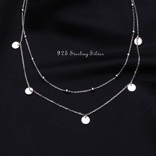 Ladytree S925 Sterling Silver Dainty Simple Choker Necklace,Rolo Chain,Adjustable 13 inches to 16 inches - style: 09_Layer Beads Dot Choker