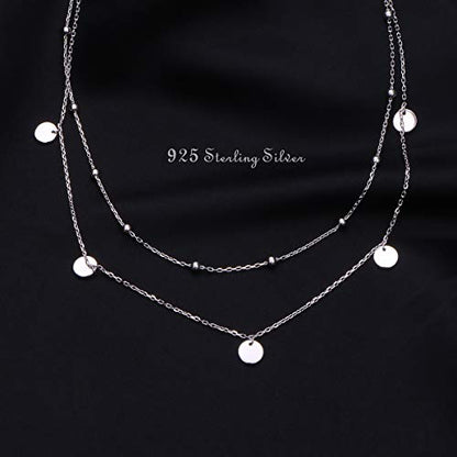 Ladytree S925 Sterling Silver Dainty Simple Choker Necklace,Rolo Chain,Adjustable 13 inches to 16 inches - style: 09_Layer Beads Dot Choker