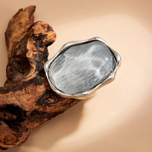 Irregular Large Resin Open Statement Rings for Women Boho Chunky Oval Finger Charm Ring Adjustable Geometric Enamel Teardrop Cocktail Ring Jewelry - color: Grey