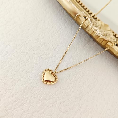 HERIER Cute Heart Necklace Dainty 18k Gold Plated Tiny Heart Pendant Choker Necklaces Small Gold Love Open Heart Chain Necklace for Women Simple Gold Necklace for Women Trendy Jewelry - color: Flower Heart Necklace-Gold