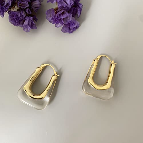 Acrylic Hoop Earrings Gold Lucite Transparent Resin Rectangle Clear Hoops for Women