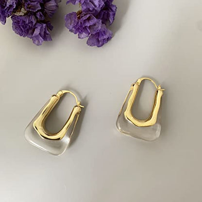 Acrylic Hoop Earrings Gold Lucite Transparent Resin Rectangle Clear Hoops for Women