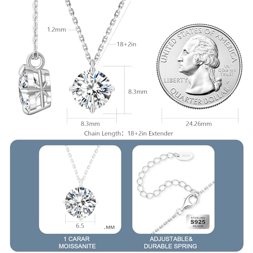 KRKC Moissanite Pendant Necklace for Women, 0.5CT/1CT/2CT/3CT/4CT Lab Created Diamond Solitaire Pendant, VVS1 Clarity D Color, Adjustable 14K White Gold Plated S925 Sterling Silver Chain, Jewelry Gift for Anniversary Valentines Christmas Day - color: Silv