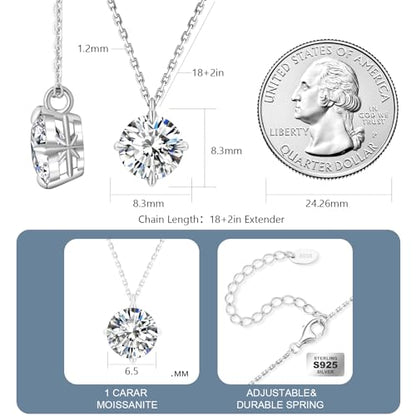 KRKC Moissanite Pendant Necklace for Women, 0.5CT/1CT/2CT/3CT/4CT Lab Created Diamond Solitaire Pendant, VVS1 Clarity D Color, Adjustable 14K White Gold Plated S925 Sterling Silver Chain, Jewelry Gift for Anniversary Valentines Christmas Day - color: Silv
