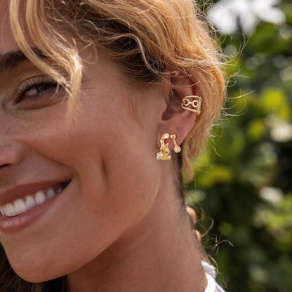Women Ear Cuff Earrings Gold Non Pierced Cartilage Clip on Open Wrap Link Hoop 14K Gold Plated Simple Hypoallergenic Everyday Jewelry - style: Bar / Pair