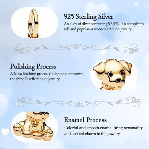 925 Sterling Silver Charms fits Bracelets and Necklace Pendant Bead Charms Jewelry Gift for Women Family Friends - style: Gold Dog Charm