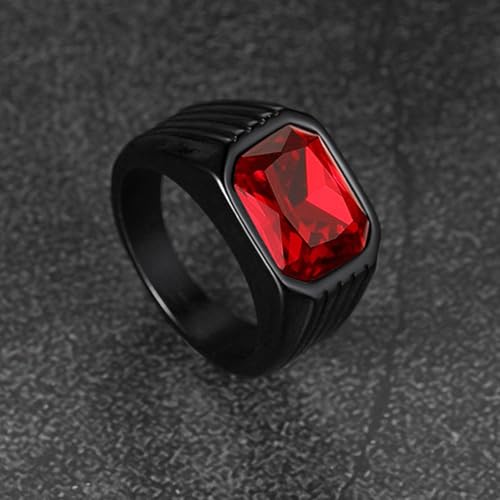 Cubic Zirconia Rings for Men Women Stainless Steel Birthstone Ring Square Cut Statement Jewelry Size 7-14 - color: Black-Ruby Stone, size: 13