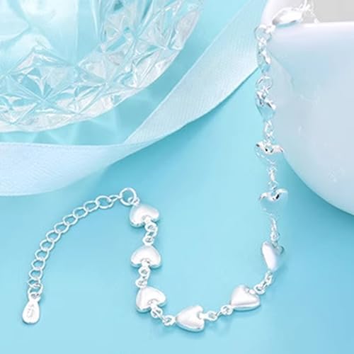 925 Sterling Silver Plated Heart Charm Bracelet for Women - Dainty Chain Love Gift Idea - style: Style6