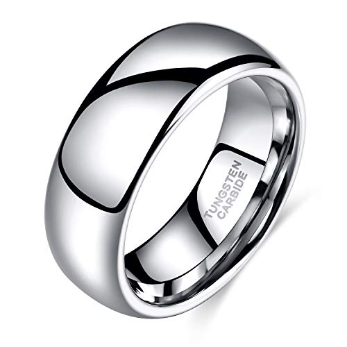 TRUMIUM 2mm 4mm 6mm 8mm Tungsten Wedding Band Ring for Men Women Silver/Rose Gold Plated/Rainbow/Gold Plated Domed High Polish Engagement Promise Rings Comfort Fit 4-15 - color: 8mm silver plated