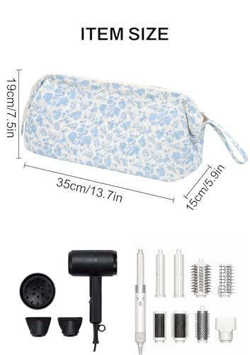 TeeYee Nylon Hair Tools Travel Bag for Dyson Airwrap Quilted Toiletry Bag | Travel Storage Bag for Shark Flexstyle/Curling Iron,Water-repellent,Wide-open,Well-structured,Heat-safe lining,001blueflower - color: Blueflower