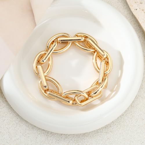 Chunky Gold Bracelet for Women Non Tarnish, Trendy Stretch Cuban Link Chain Plated Gold Bangle Bracelets - color: O-F-Gold