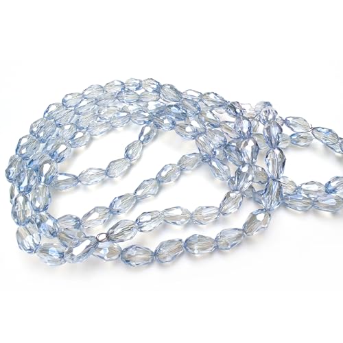 8x12mm Teardrop Glass Beads for Jewelry Making, Vertical Hole Faceted Crystal Prism Beads for Pendants Bracelet Necklace Earring, Light Blue Grey 100pcs - color: Light Blue Grey