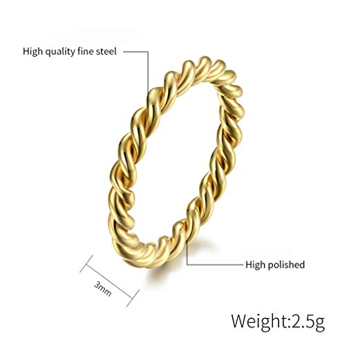 Women's Stainless Steel 1.1mm Rope Thin Wedding Ring Silver Rose Gold Plated Size 4 to 9 - color: 3mm, Gold