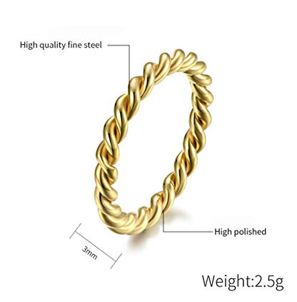 Women's Stainless Steel 1.1mm Rope Thin Wedding Ring Silver Rose Gold Plated Size 4 to 9 - color: 3mm, Gold