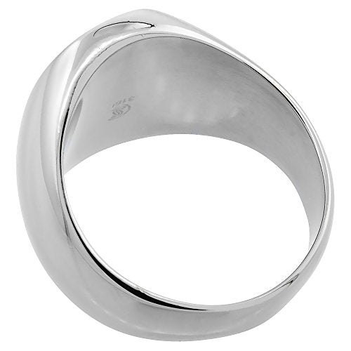 Sabrina Silver Surgical Stainless Steel Oval Signet Ring Solid Back Flawless Finish 5/8 inch sizes 5 to 10