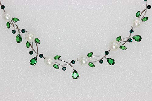 Faship Genuine 10mm Freshwater Pearls Floral Necklace Earrings Set | Premium CZ Crystal, Gorgeous, Sparkling - color: Green