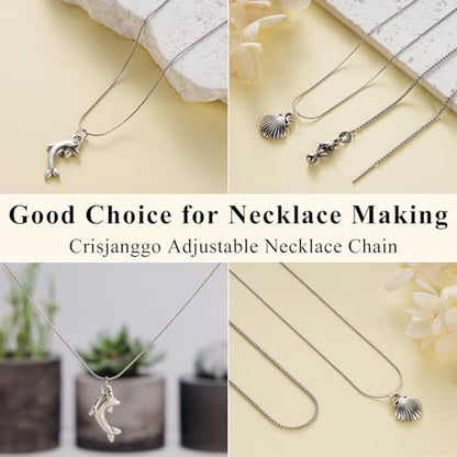 Crisjanggo 10 Pack Silver Adjustable Necklace Chain for Jewelry Making | Stainless Steel Thin Link Chains Bulk Adjustable with Needle Threader Lobster Clasps 20 Inches - color: Silver S