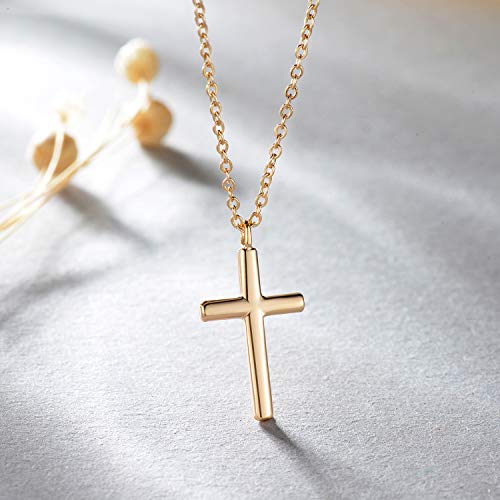 Fettero Cross Necklace for Women Faith Pendant 14K Plated Dainty Chain Necklaes Minimalist Simple Tiny God Lords Prayer Religious Jewelry - style: Blank Gold
