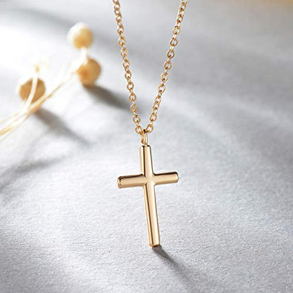 Fettero Cross Necklace for Women Faith Pendant 14K Plated Dainty Chain Necklaes Minimalist Simple Tiny God Lords Prayer Religious Jewelry - style: Blank Gold