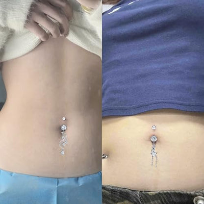 Vsnnsns 14G Dangle Belly Button Ring Piercing Jewelry 316L Stainless Surgical Steel Navel Rings Cubic Zirconia Heart Flower CZ Dangling Belly Button Ring Piercing Jewelry for Women 14 Gauge - color: Silver Tone B