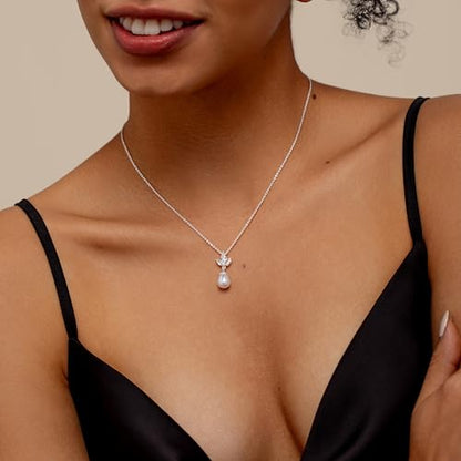 Pearl Necklaces for Women Trendy,Dainty Pearl Pendant Necklace | 14k Gold Plated Elegant Pearl Necklace,Simple Pearl Pendant,Dainty Gold Jewelry,Waterproof Summer Bridal Wedding Accessories - color: SILVER-12