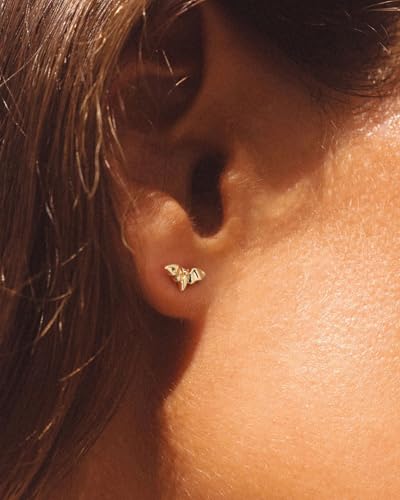 Stud Earrings for Women- 14K Gold/White Gold Plated/Black Bow Dragon Softball Snake Bat Stud Earrings - color: bat