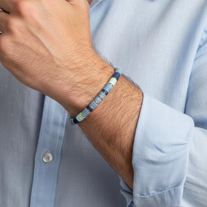 18K Gold-Plated Bracelets for Men Franco Link Chain Adjustable | Stainless Steel Bracelet, Gold Beads Bracelet, Handcrafted Braided, Mens Jewelry Birthday Gift for Men - color: Blue