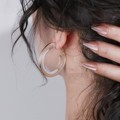 Chunky Gold Resin Hoop Earrings Leverback Statement Huggie Hoops Dangle Drop Dressy Earring Prom Festival Vacation Jewelry for Women - color: Clear, size: Hoop