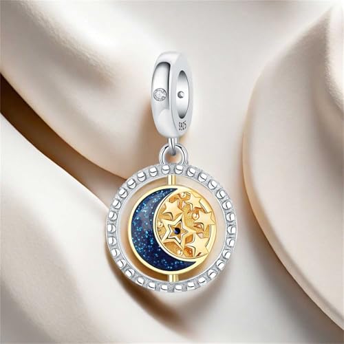 925 Sterling Silver Charms for Bracelets and Necklace Religious Cross Pendants Praying Hands, Bible, Virgin Mary, Jesus, Church Bead Jewelry - color: Star - Moon Charms