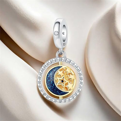 925 Sterling Silver Charms for Bracelets and Necklace Religious Cross Pendants Praying Hands, Bible, Virgin Mary, Jesus, Church Bead Jewelry - color: Star - Moon Charms