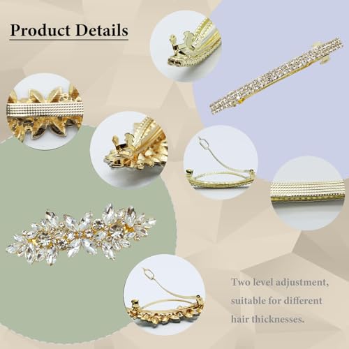 4 Pieces Rhinestone Hair Clips Gold Leaf Wedding Hair Pins Crystal Bobby Pins Gold Bridal Hairpin Barrette for Brides Bridesmaids Flower Girls - color: Gold