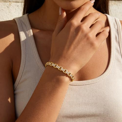 hotoo Gold Plated Bangle Bracelet for Women - style: Openwork Chain Splicing