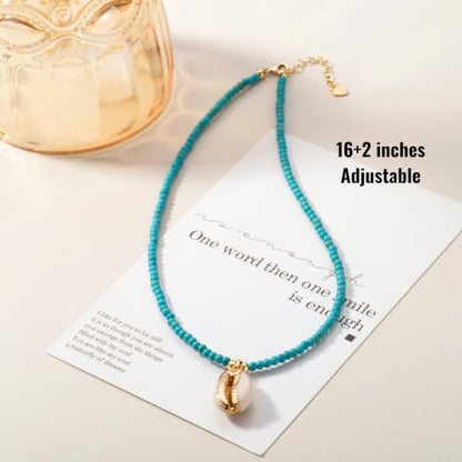 18k Gold Plated Chain Link Necklace for Women, Baroque Pearl/Compass Pendant Necklace - color: Cowrie Shell