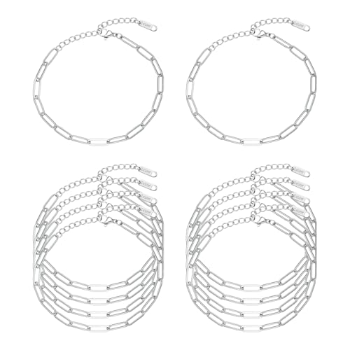 Swyabi 10 PCS Silver Paperclip Bracelet Chains Bulk for Jewelry Making | 18K Stainless Steel, with Extender, No Fade, No Rust, Adjustable, for Men Women DIY, 6.5 Inch - color: 4x12mm Silver