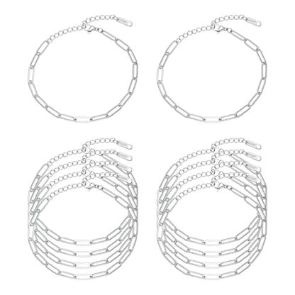 Swyabi 10 PCS Silver Paperclip Bracelet Chains Bulk for Jewelry Making | 18K Stainless Steel, with Extender, No Fade, No Rust, Adjustable, for Men Women DIY, 6.5 Inch - color: 4x12mm Silver