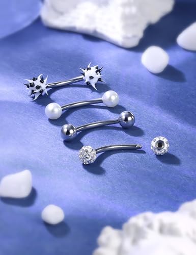 Jenxnjsjo 14G Snake Frog Eyes Piercing Jewelry Tongue for Women Men 14mm 9/16in Bars Extra Long Belly Naval Button Rings Snake Bite Curved Barbells Surgical Stainless Steel - color: White