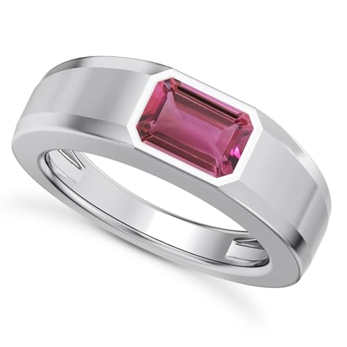 1CT - 3CT Gemstone Signet Pinky Ring - Emerald Cut Gem Pinky Ring White Yellow Rose 10K 14K 18K Gold Sterling Silver Mens Gem Signet Rings for Anniversary Fathers Day - style: Tourmaline