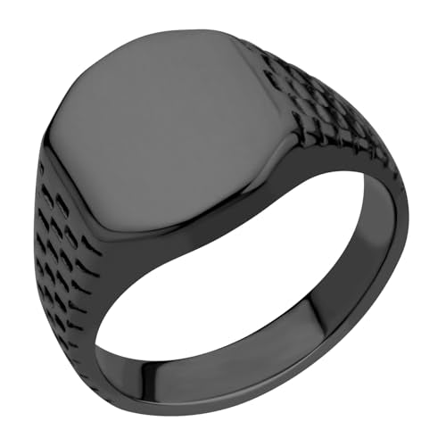 555Jewelry Stainless Steel Solid Plain High Polish Round Signet Ring for Men - color: Square Black