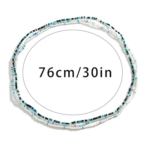 3Pcs/Set Boho Elastic Beads Waist Chains Jewelry Summer Beach Seed Beaded Belly Chain Jewelry Bikini Sexy Bead Waist Body Jewelry for Women - color: White