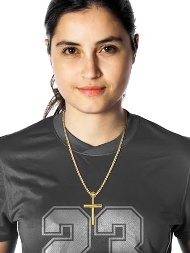GOLDCHIC JEWELRY Sport Necklaces for Men Teen, Football Baseball Soccer Basketball Softball Necklaces with Stainless Steel Chain Athlete Jewelry Sports Fan Gift - color: Baseball Cross-Gold, style: Personalised Engraving