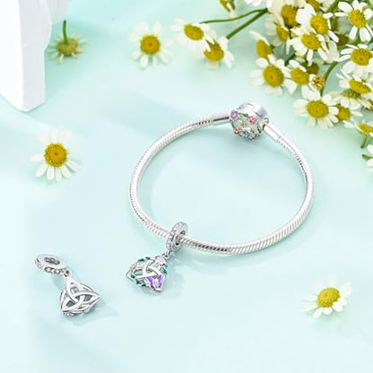 LNQOBU 925 Sterling Silver Charms for Bracelets Dangle Pendant fit Pandora Bracelets or Necklaces Jewelry Woman Gift Beads Charm (With one Spacer Beads) - style: Celtic knot charm