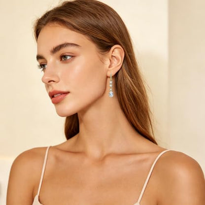 Dangle Earrings for Women, 14K Gold Plated Long Tassel Zircon CZ Huggie Drop Earrings, Trendy Long Chain Earrings for Wedding Party Prom Jewelry Gift - style: Pave CZ