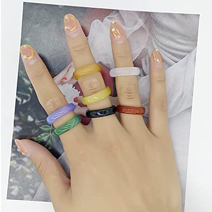 HUJUON 7Pcs Colorful Carnelian Band Ring Sets,Natural Agate Stone Knuckle Stackable Finger Ring,Gemstone Jade Midi Joint Rings for Women Men Couple
